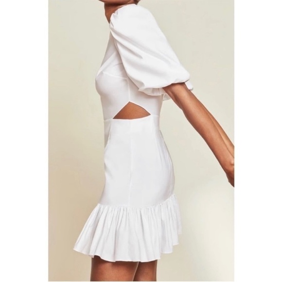 NEW! Veronica Beard- White Iker Puff Sleeve Cut Out Mini Dress Size 12 - Picture 2 of 9